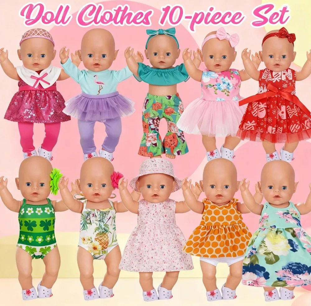 

10 шт./компл., одежда для кукол, платья, топ + брюки, красивый набор для 18-дюймовой американской куклы 43 см, кукла Born Baby, рождественский подарок для девочек, игрушки «сделай сам»