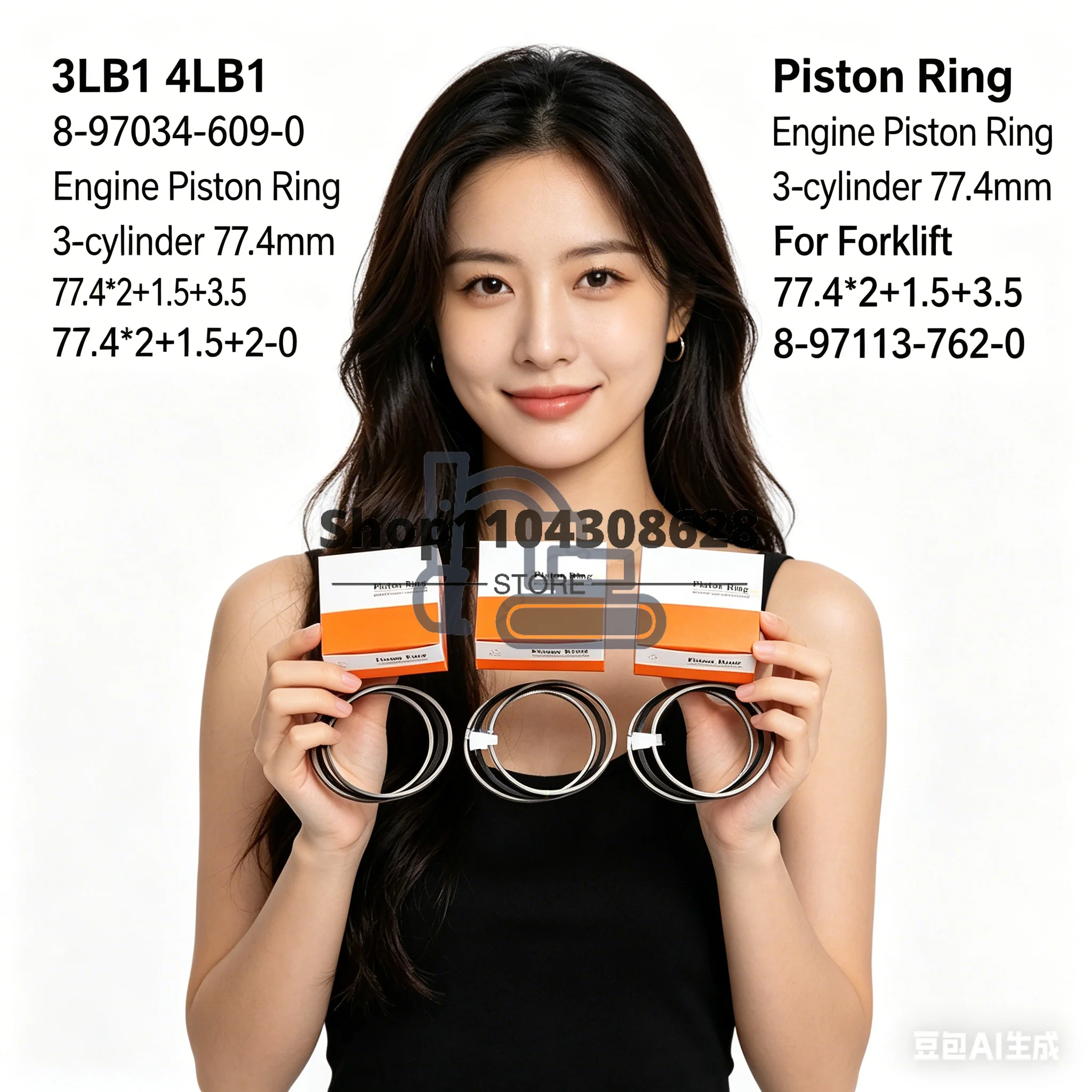 

3LB1 4LB1 8-97034-609-0 Engine Piston Ring 3-cylinder 77.4mm For Forklift 77.4*2+1.5+3.5 8-97113-762-0