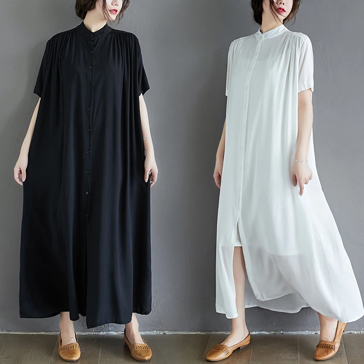 plus Size Women's Summer Loose Long  Cotton irt Dr Belly Covering Slimming Dr Comfortable Commute Sle round Ne