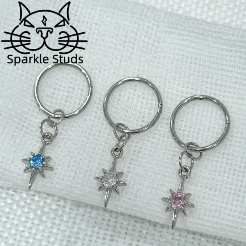 Sparkle Studs Stainless Steel Diamond Eight-pointed Star Earring. Simple and Stylish Two Sizes for Women 1pc