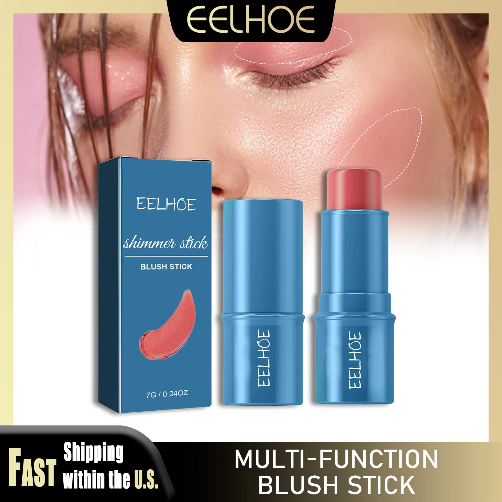 

EELHOE Multipurpose Blush Stick Natural Long Lasting Makeup Effect Easy Color Rouge Non-Removing Matte Silky for All Skin Color