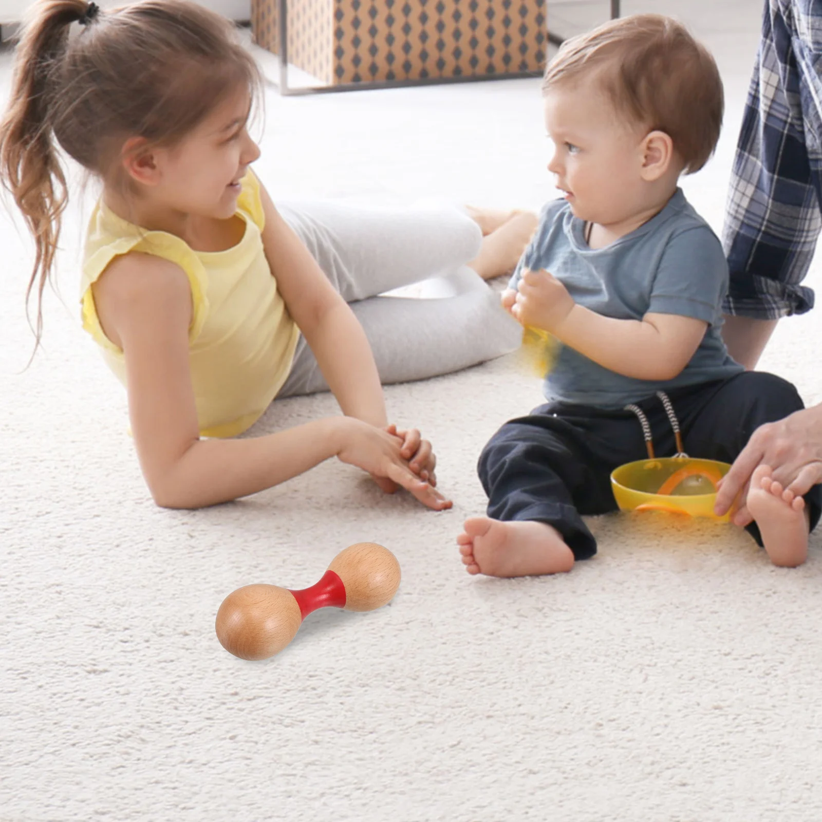 

Wooden Maracas Double-Headed Shaker Baby Percussion Instrument Toddler Music Handheld Sound Instrument Natural Wood Musical