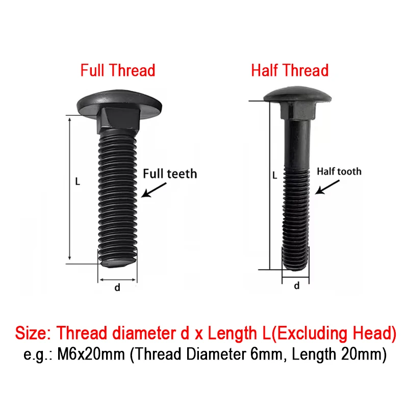 5/10/20pcs M6 M8 M10 M12 M14 GB12 Grade 8.8 High Tensile Black Truss Round Head Square Neck Carriage Screw Coach Bolt