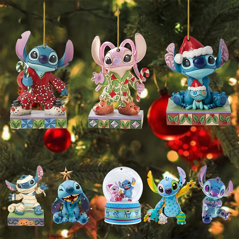 Stitch Christmas Tree Pendant Anime Acrylic 2D Christmas Decorations Cute New Year Pendants Xmas Tree Hanging Oranments Gifts