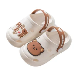 Children's slippers, perforated shoes for boys and girls, non slip soft soled sandals outside Baotou slippers