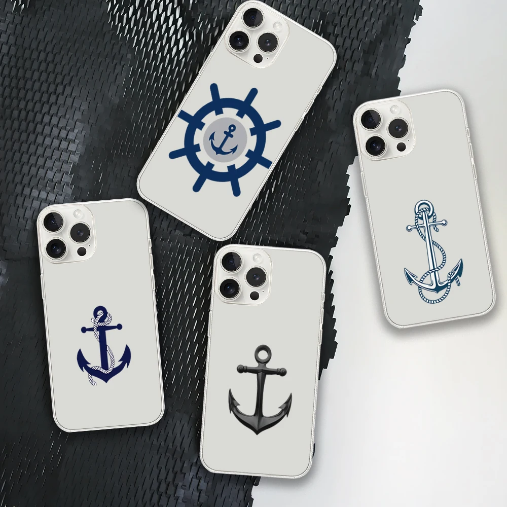 Nautical coral navy blue anchor wheel For Samsung Galaxy S23 S22 S21 S20 Plus Lite Ultra Transparent Shell