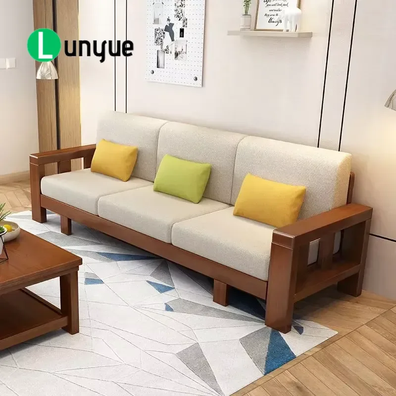 Antique Style Wide Solid Wood Sofa Set Soft Living Room Furniture Combination Durable Home Decor Comfortable Seating