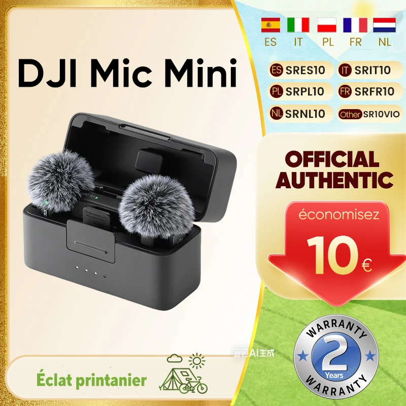 Microphone sans fil DJI Mic Mini avec suppression active du bruit, audio de haute qualité, transmission stable