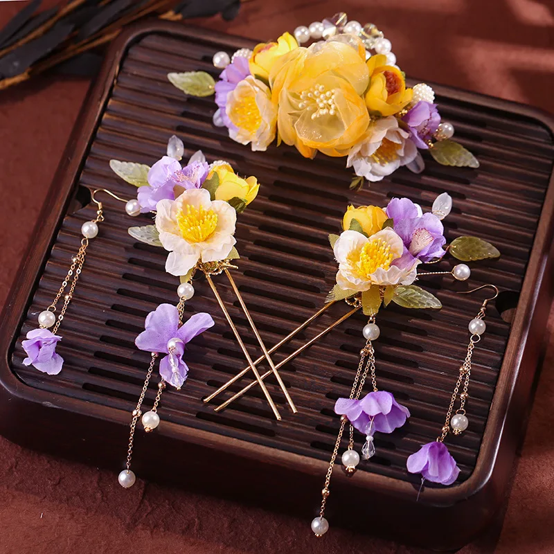 Fairy Pearl Hair Sticks Hairpins Set Chinese Hanfu Hair Accessoreis Traditional Headwear Vintage Wedding Hair Jewelry Set