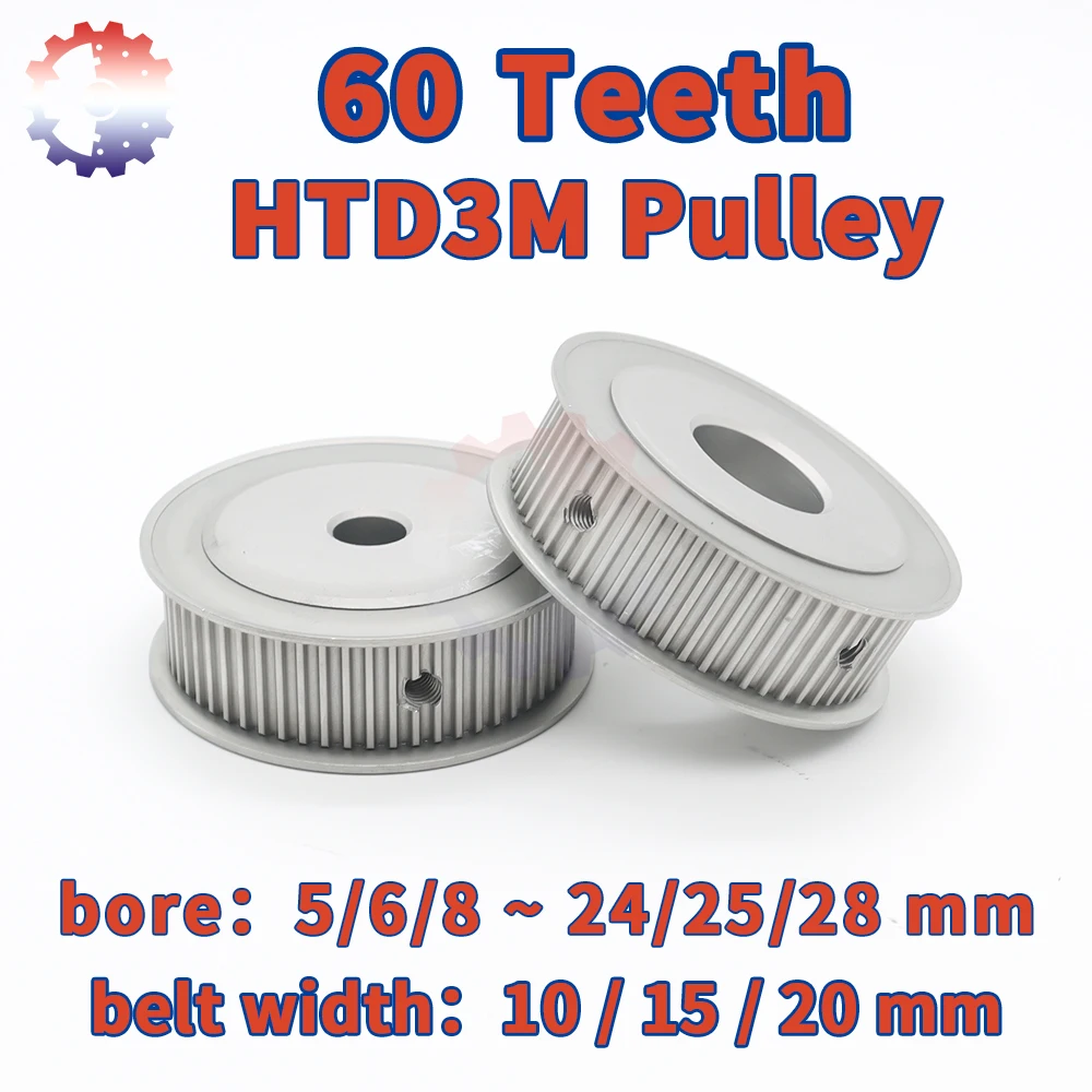 60Teeth HTD3M Belt Pulley 3M Pulleys 60T 60 Teeth Bore 5/6/8~28mm Timing Pulley for 3M Belt 10mm 15mm HTD 3M Synchronous Wheels