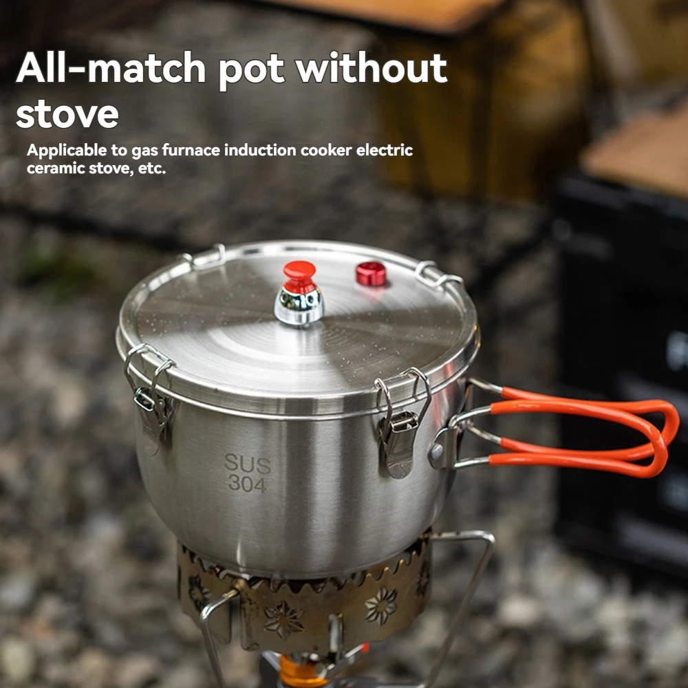 

Кемпинговая кастрюля из нержавеющей стали 304, включая корпус кастрюли x1 + крышка x1 + пароварка x1 + сумка x1, со складной ручкой