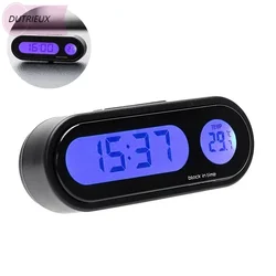 Car Mini Electronic Clock Time Watch Auto Dashboard Clocks Luminous Thermometer Black Digital Display Car Styling Accessories