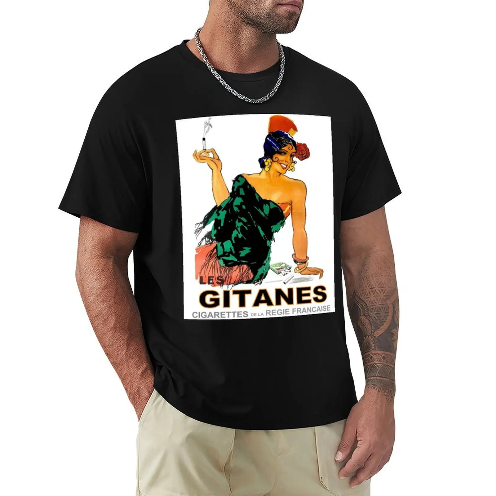 LES GITANES L Camiseta vintage con estampado publicitario de cigarrillos Regie Francaise, camiseta básica de manga corta que combina con todo