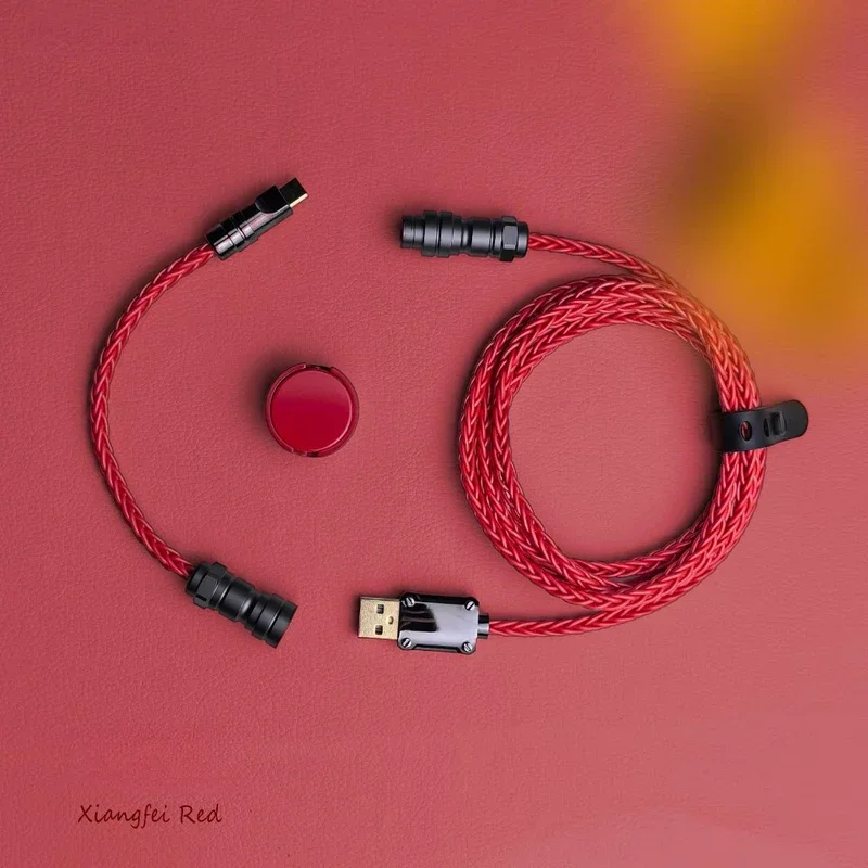 Customized Metal USB Type-C Single Crystal Copper Silver Plated Data Charging Cable for Mechanical Keyboard Aviation PlugCable