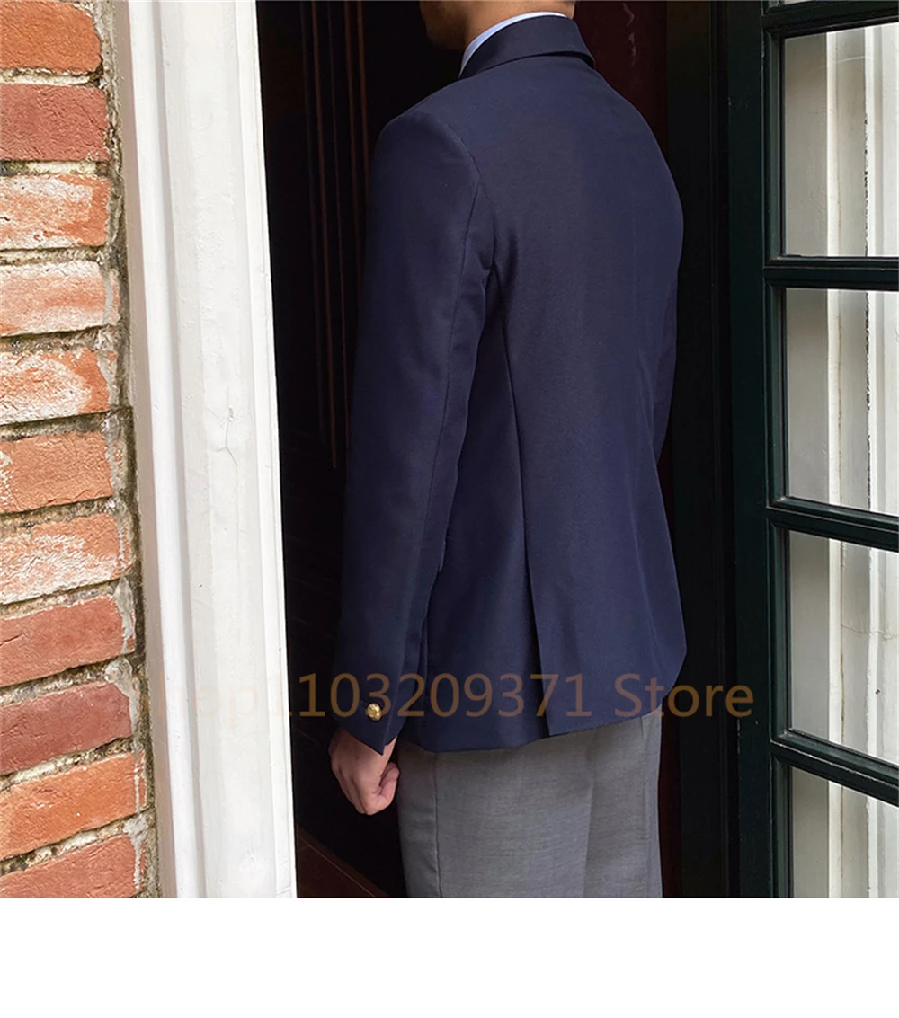 Double-breasted Men Slim Fit Blazer Jackets Solid Color Long Sleeve Lapel Business Suit Coat Outwear Brand Mens Casual Tuxedo