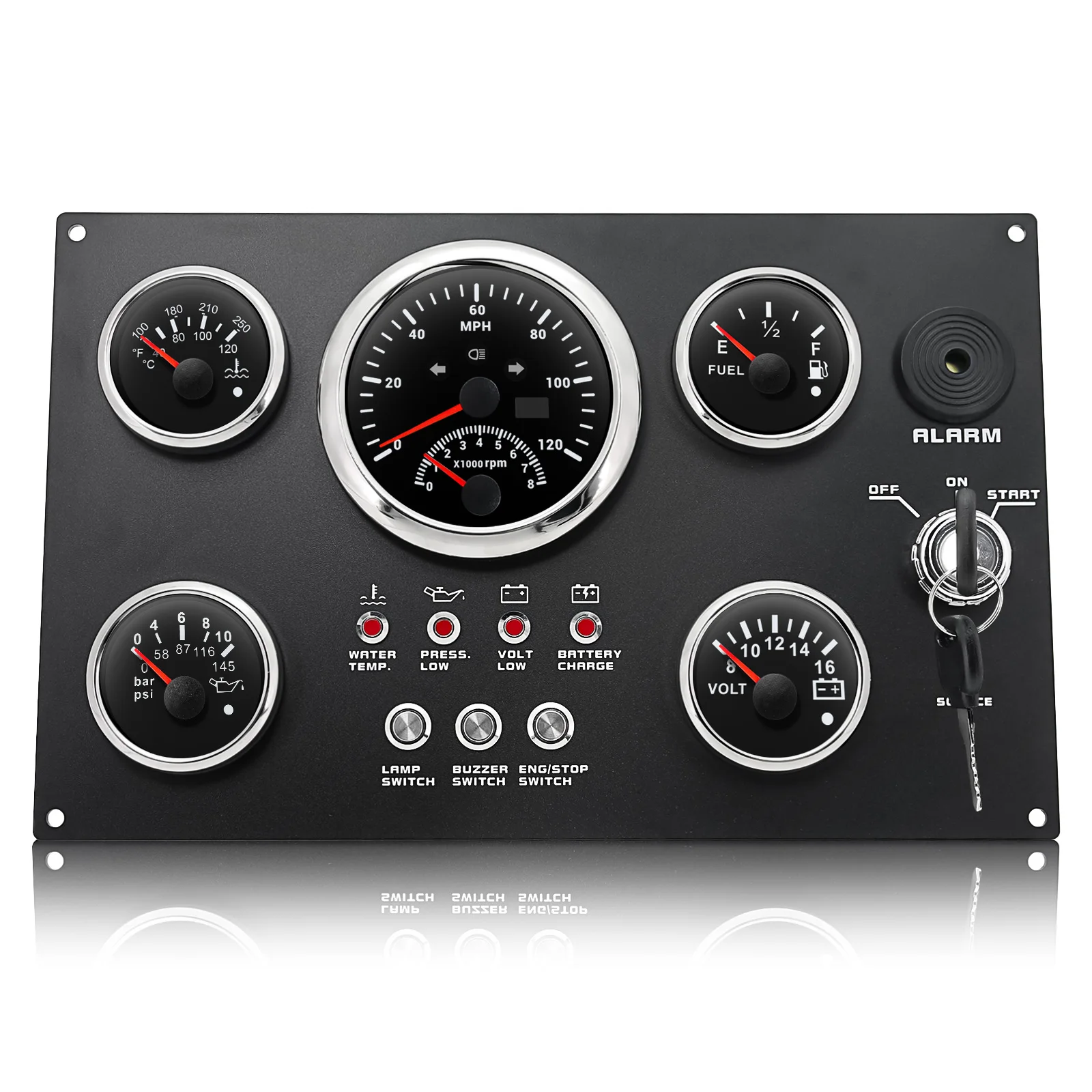 Boot Dashboard 5 Gauge Set 12v Schakelpaneel met 85mm Toerenteller 3000rpm-8000rpm + Voltmeter Stookolie Pers Waterniveaumeter