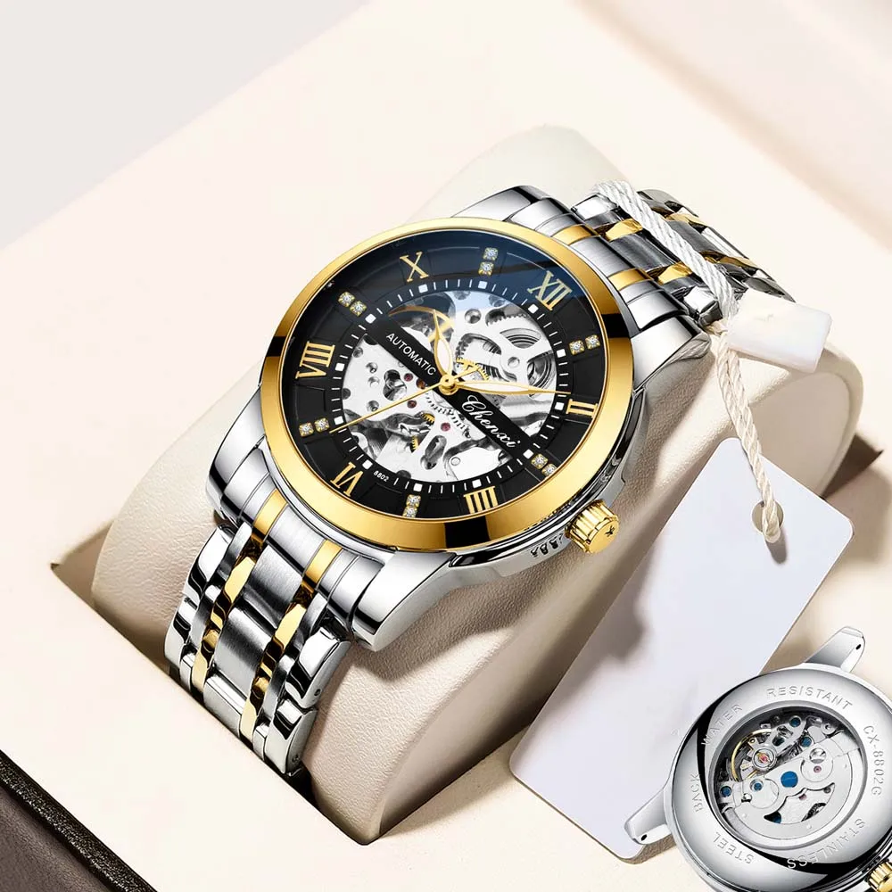 CHENXI 남성용 속이 빈 자동 기계식 시계 세련된 비즈니스 방수 매일 사용 시계 남성용 Reloj Hombre