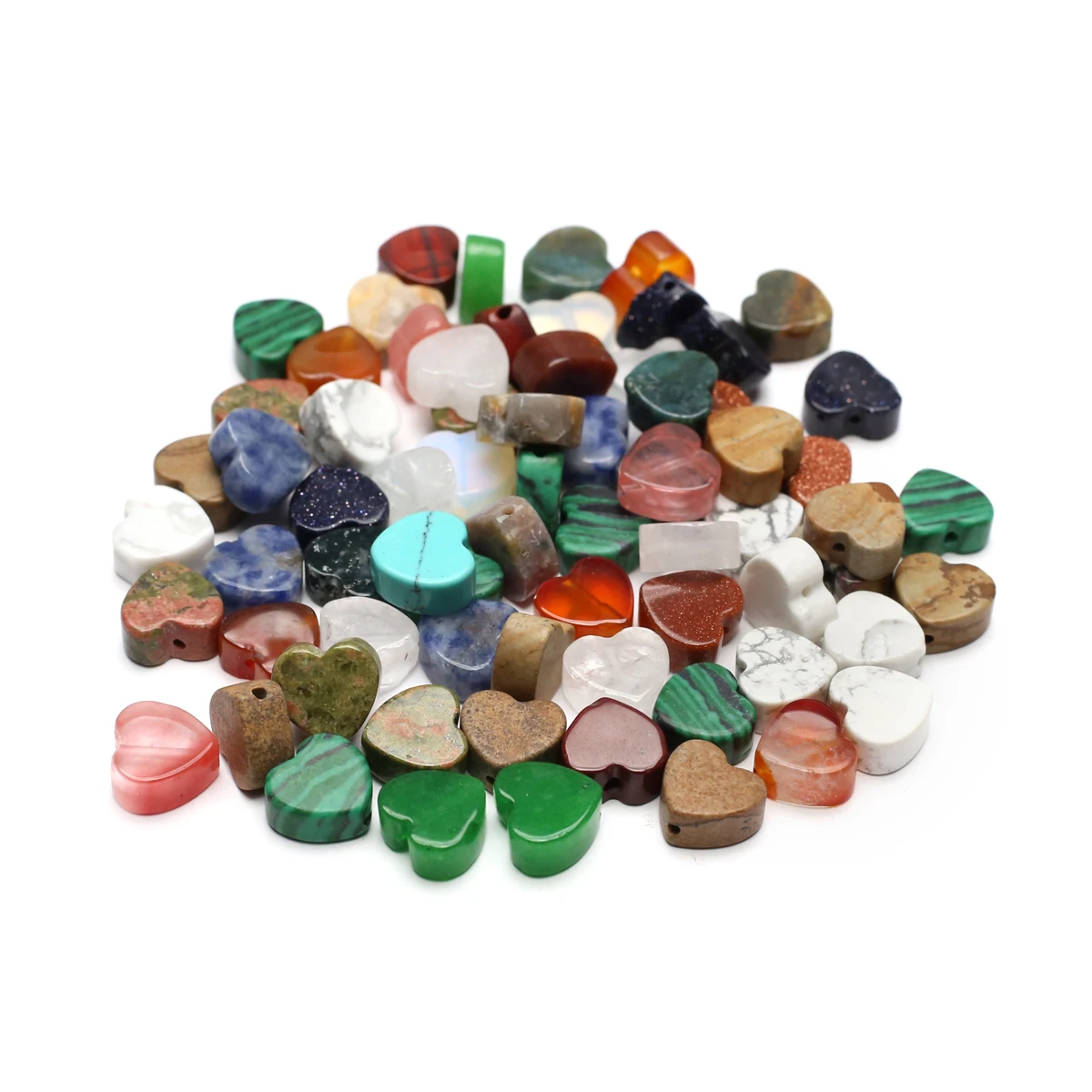 100PCS Wholesale Exquisite Natural Stone Agate Unakite Malaysian Jade Heart shaped Beaded Jewelry Making DIY Necklace Bracelet