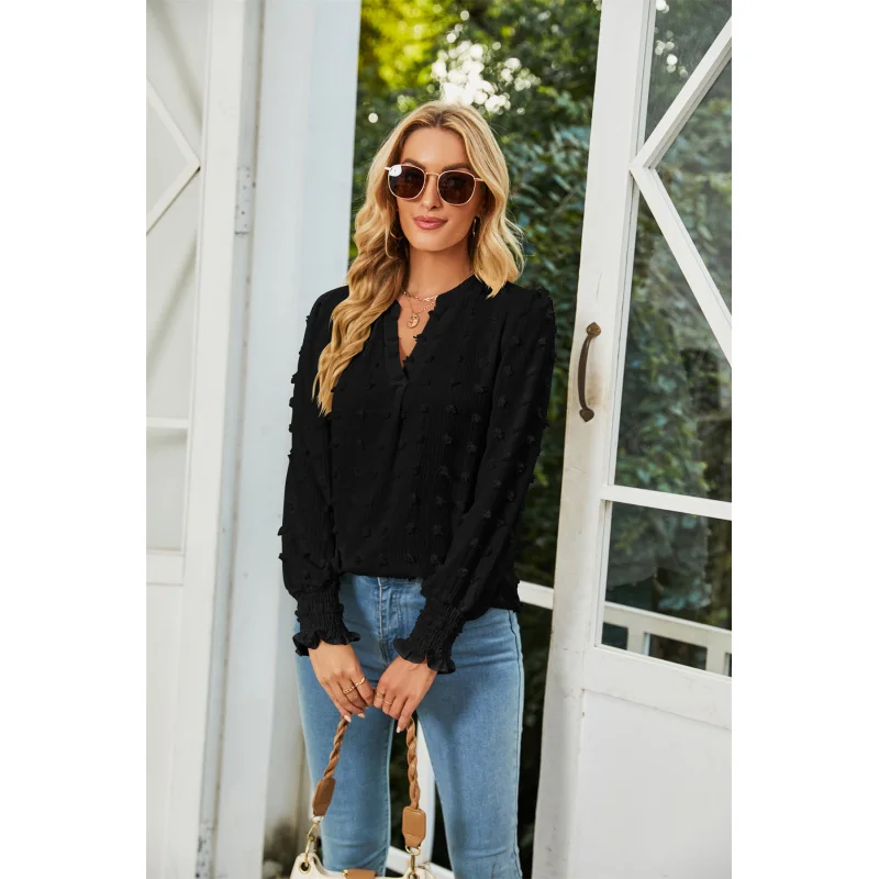 

Elegant Textured Dot Chiffon Tops for Woman Autumn New Arrivals Long Sleeves Loose Fit Perfect for Casual Days and Office Wear