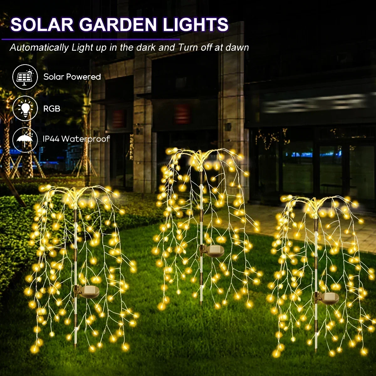 200LED RGB Solar Firework Light Outdoor Waterproof Willow Tree Firework Lights Fairy LED Garden Decoration Lawn Holiday String