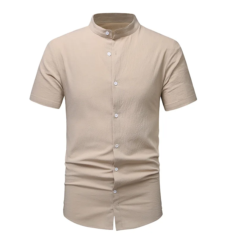 LH131 camicia formale da uomo in cotone e lino per uso generale a maniche corte