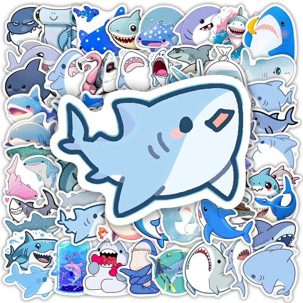 Cute Cartoon Shark Sticker DIY Gift Toy Waterproof Vinyl for Scrapbook Diary Junk Journal Laptop Phone Luggage Bottle Decorative