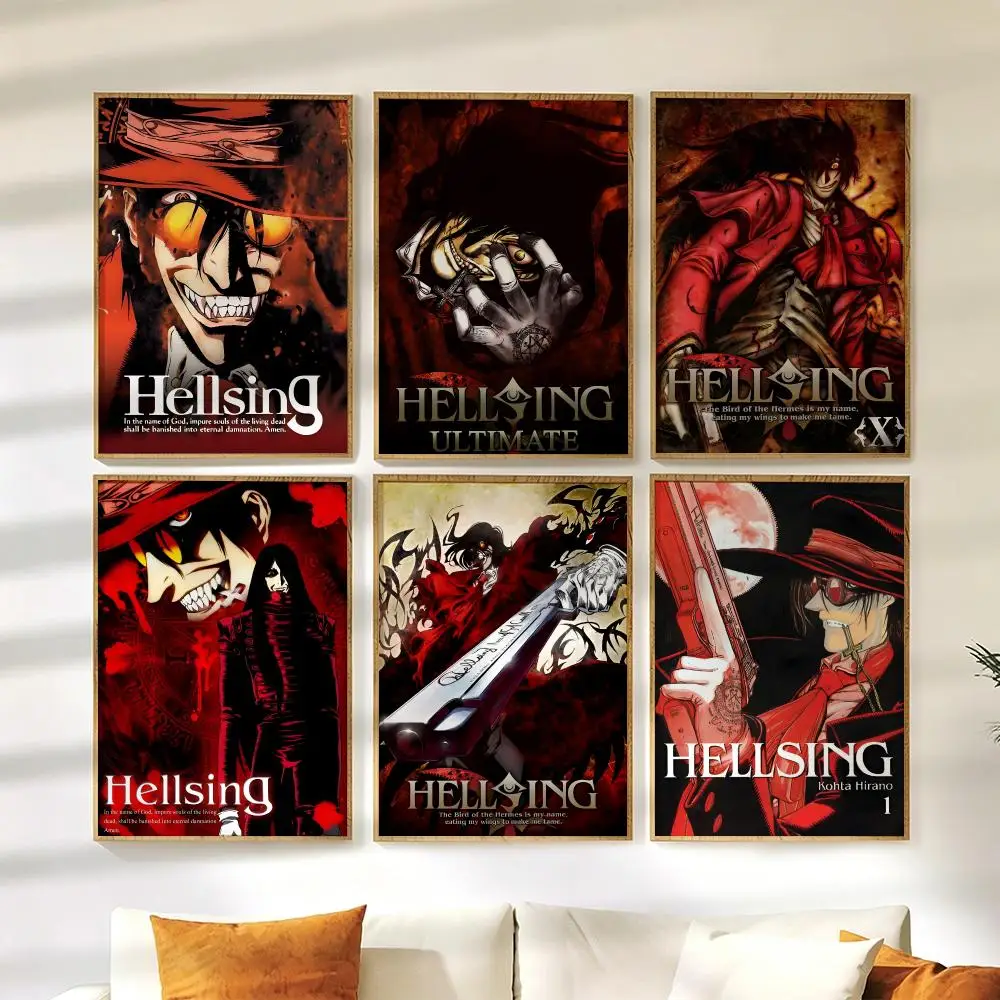 Anime H-Hellsing Ultimate Poster Wall Stickers HD Painting Self Adhesive Art Decals for Bedroom Living Room Home Decor
