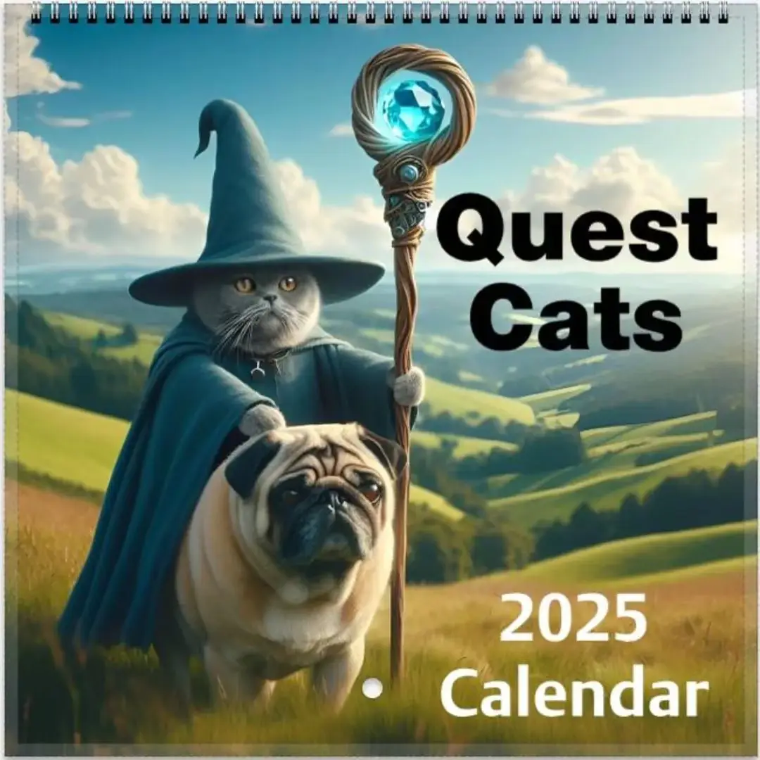 1pc 2025 Medieval Adventure Cat Calendar - Monthly Wall Hanging Planner with Artistic Feline Characters,  and Living Room Decor