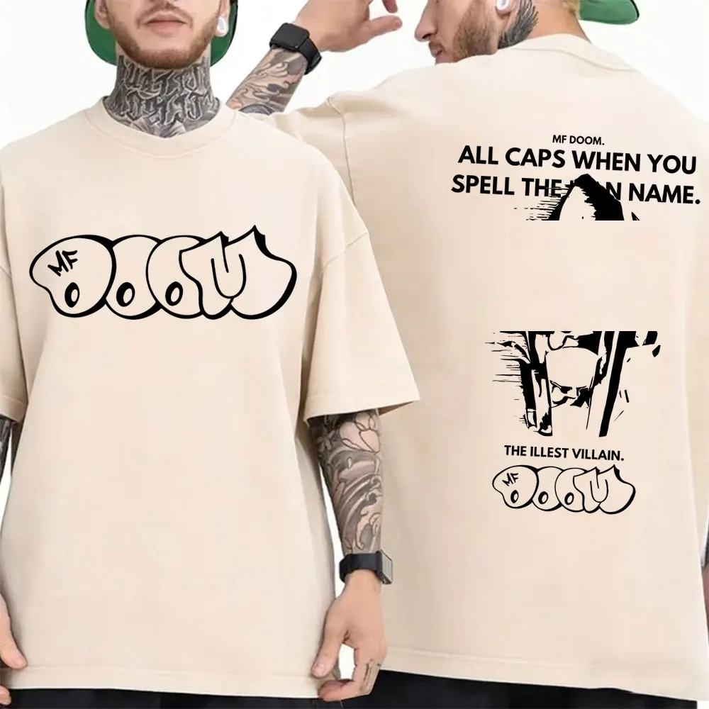 

Washed Vintage Rapper Mf Doom The Illest Villain Metal Mask Graphic T-shirt Men Women Hip Hop Fashion Loose Oversized T Shirts