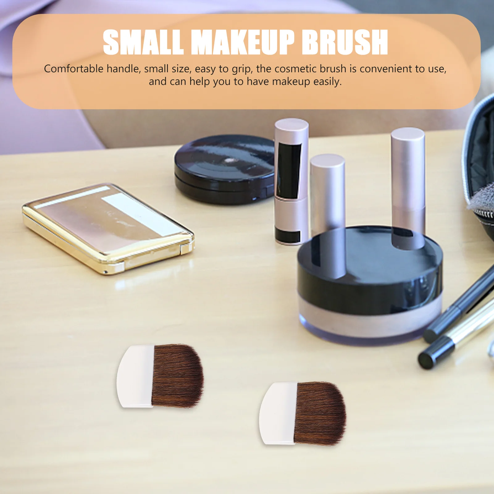 Powder Makeup Women Semi-circular Square Flake Flat Brush Blush Mini 4pcs (black Handle Brown Hair) Travel Brushes Face