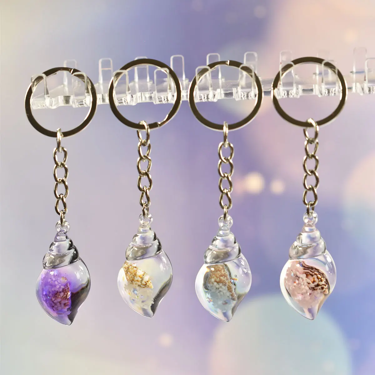 Romantic Fantasy See-Through Conch Starfish Keychains Five-Pointed Star Pendant Accessory Bag Pendant Creative DIY Lady Key Ring