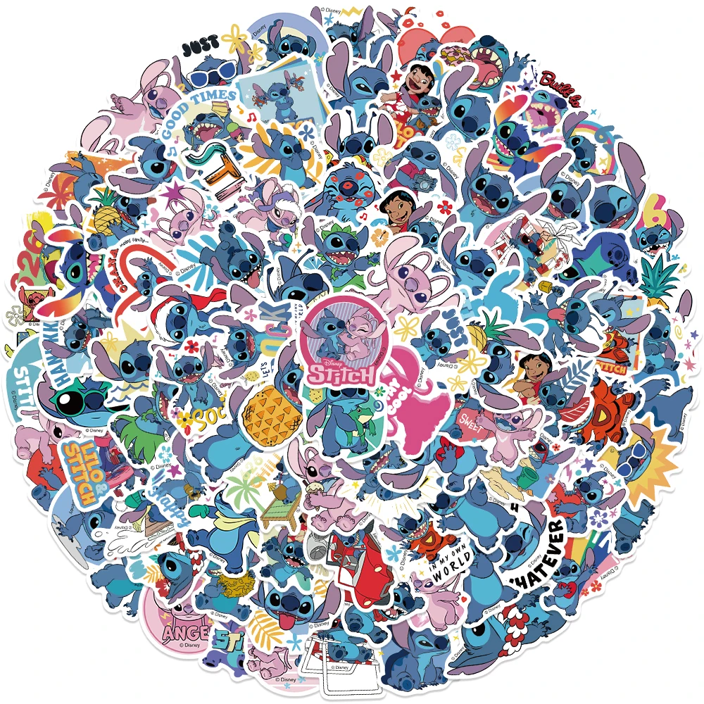 50/100Pcs Disney Cute Cartoon Lilo & Stitch Stickers Laptop Phone Suitcase Guitar Graffiti Waterproof Sticker Decals Kids Toy