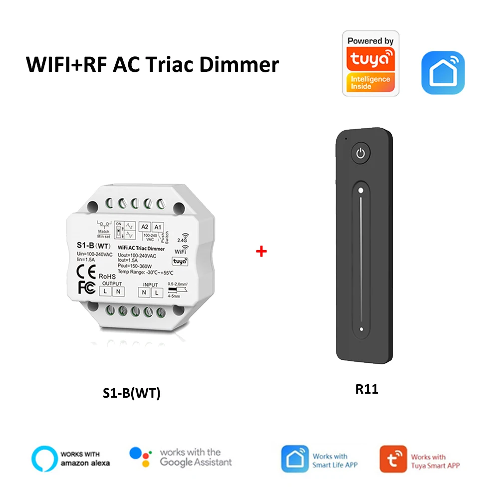 Tuya Smart Life WiFi RF AC Triac Dimmer LED Controller Push Switch 110V 220V 230V Wireless Remote Smart Home Alexa Google Home