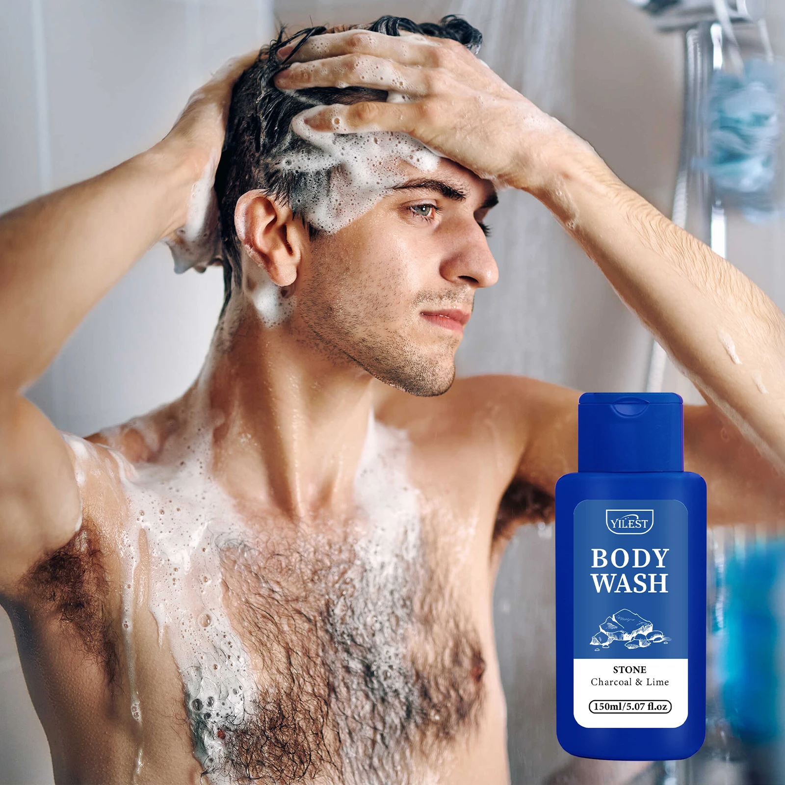 YILEST غسول الجسم بالفحم والليمون للتنظيف العميق، مرطب، عطر خفيف، لطيف لجميع أنواع البشرة - 200 مل/6.76 أونصة سائلة