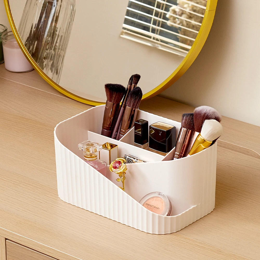 Pink White Open-Top Makeup and Accessory Organizer Makeup Storage Box