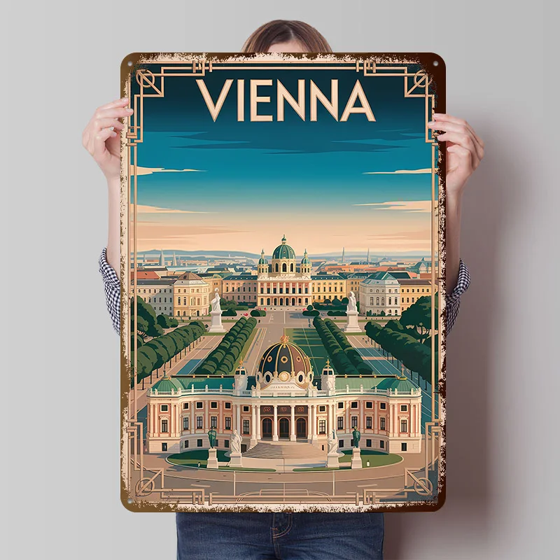 Vienna Art Deco Travel Printing Poster Customized Retro Wall Art Vintage Metal Signs for Room Mancave Decoration At Home Decor
