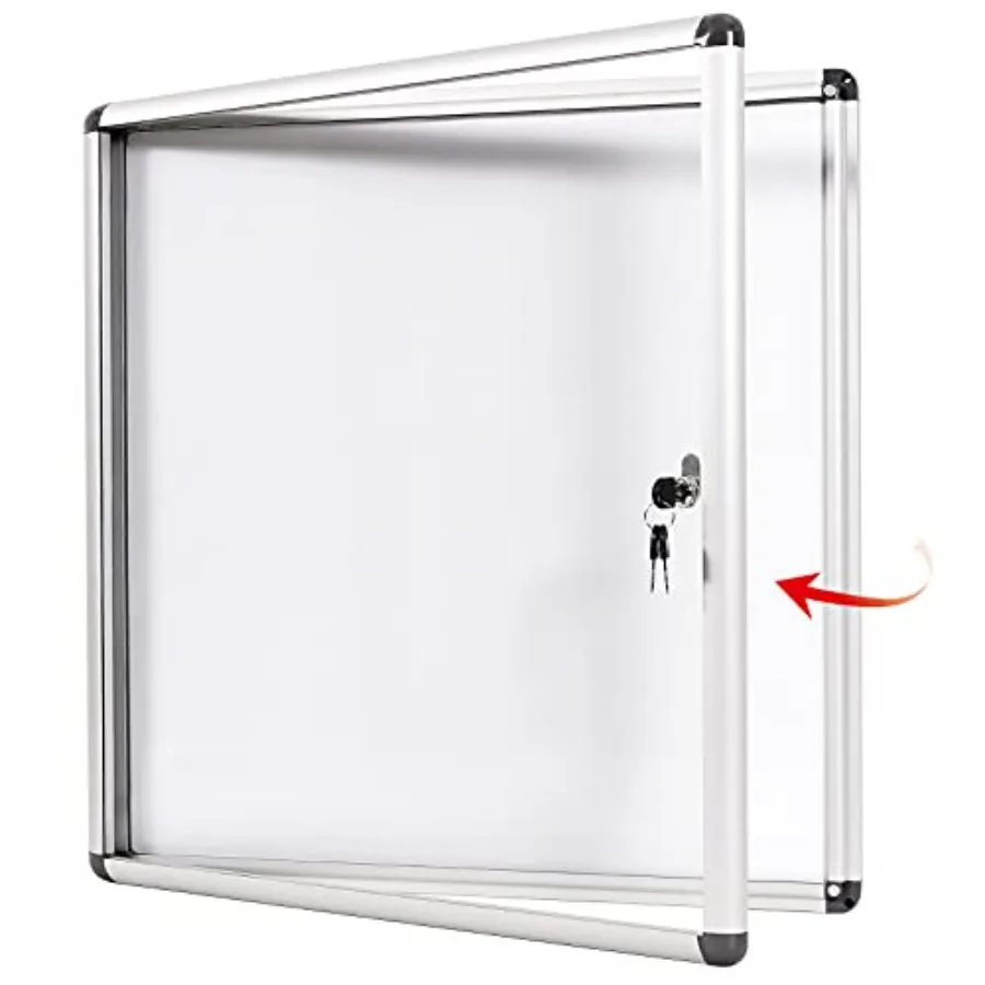 

Lockable Noticeboard White Bulletin Boards Magnetic Wall Mount Message Board with Glass Door and Keys 28x26inch(6xA4)