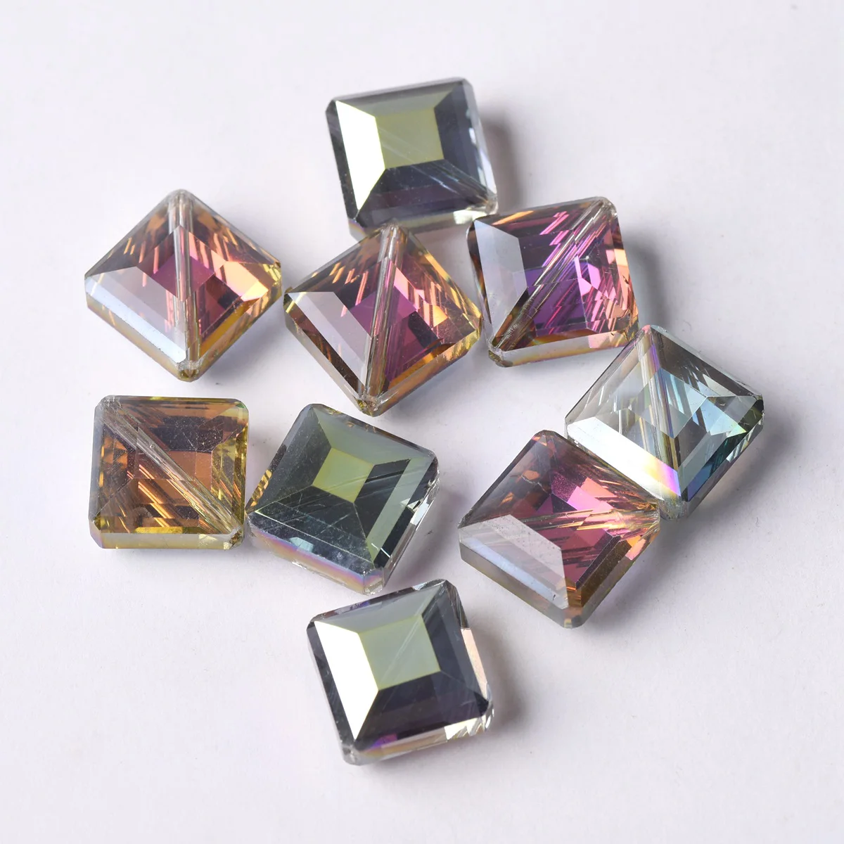

10pcs 13mm Diagonal Hole Square Faceted Cut Crystal Glass Loose Crafts Beads lot for DIY Jewelry Making