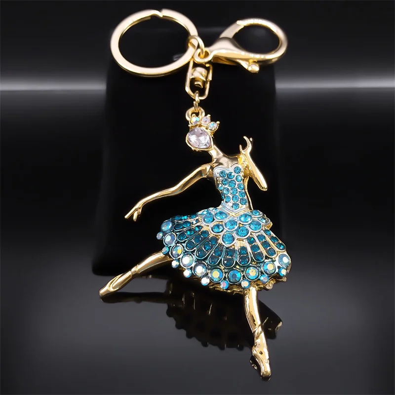 Aesthetic Ballet Dancer Keychain for Women Girls Pink Rhinestone Metal Ballerina Key Chains Jewelry Gift llaveros K5313S01