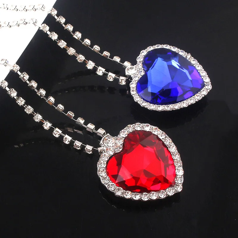 Movie TITANIC Heart Of the Ocean Necklace Love Forever Blue Red Crystal Pendants Necklace Women Wedding Jewelry Gift-SMT038