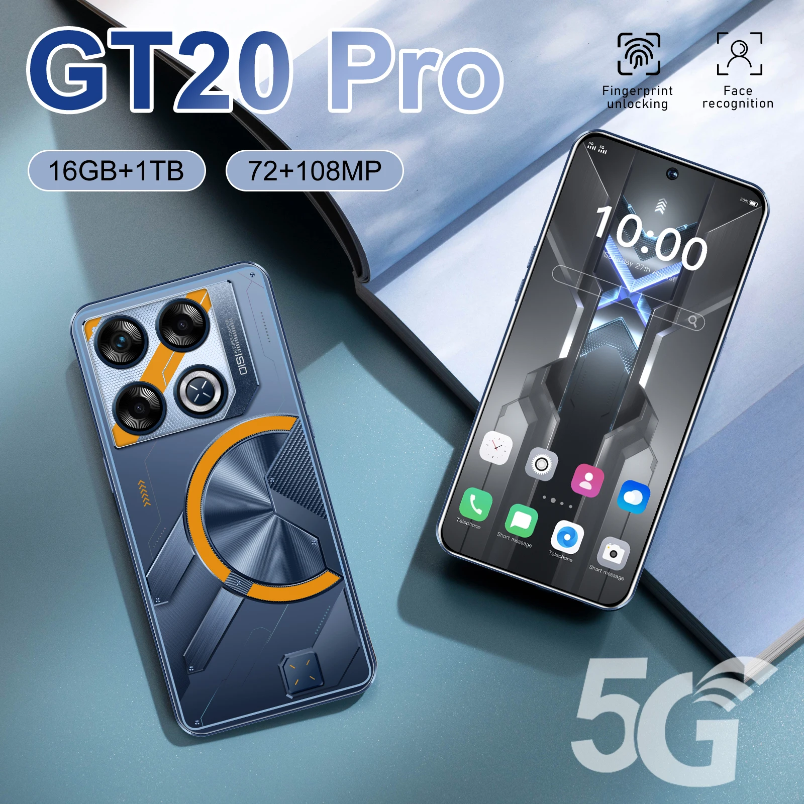 New Brand GT20 Pro 5G Original Smartphone 7.5 Inch HD Screen 22GB+2TB Dual SIM 10000mAh Unlocked Android13.0 Smartphone