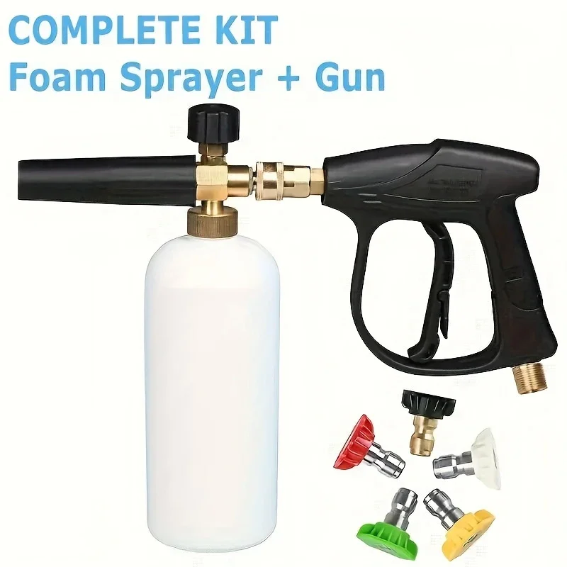 1pc High-Pressure Washing Machine Set,with M22/14Mm Connectors,Pa Foam Pot Aluminum Valve Core,Car Wash Aluminum Core Gun Nozzle