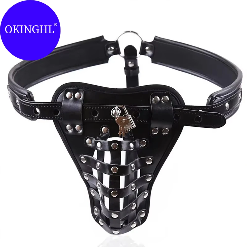 PU Leather Male Chastity Belt Device with Penis Lock And Rings BDSM Bondage Underwear for Men's Erotic Adult Games 18+