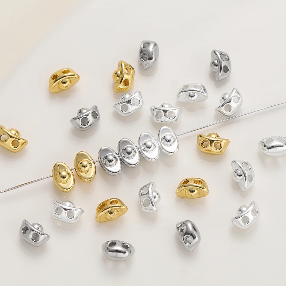 10Pcs/Lot 4*6mm 18K Gold Color Plated Double Hole Yuanbao Charms Beads for DIY Necklace Bracelets Jewelry Making Accessories