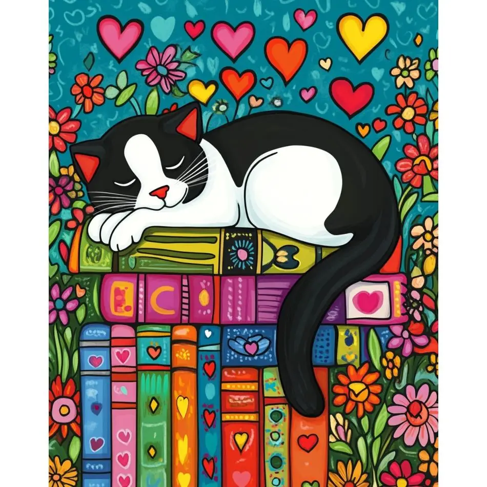 RUOPOTY Lazy Cat, pintura de diamantes 5d, arte artesanal, suministros de arte, arte de diamantes redondos completos con animales para principiantes, decoración de pared con diamantes