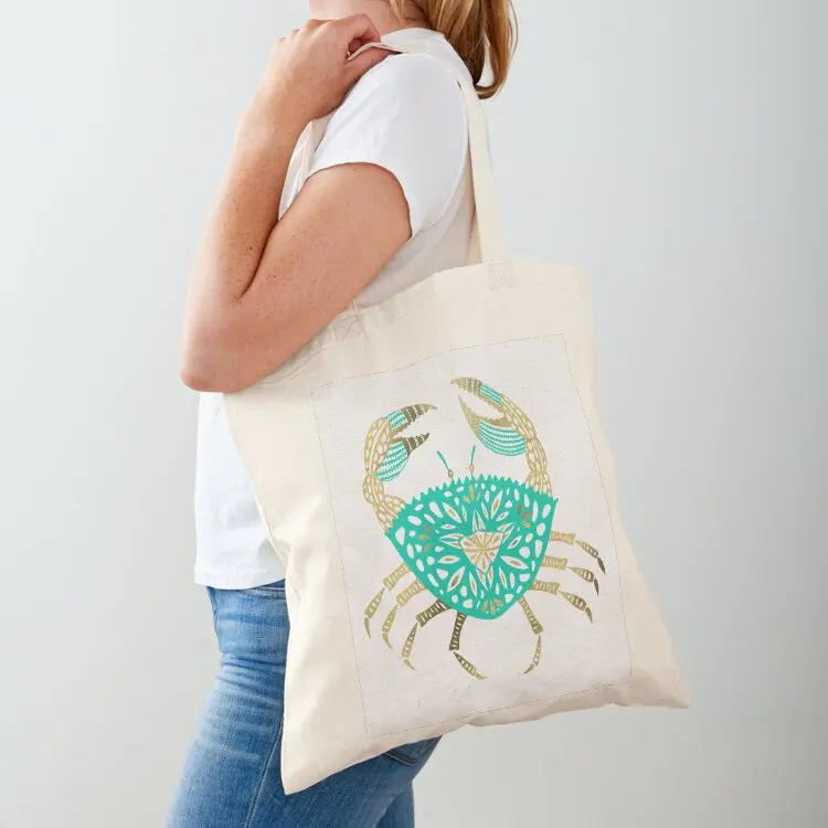 

Crab – Turquoise & Gold Tote Bag foldable reusable bag sacs de shopping canvas shopping bag Eco