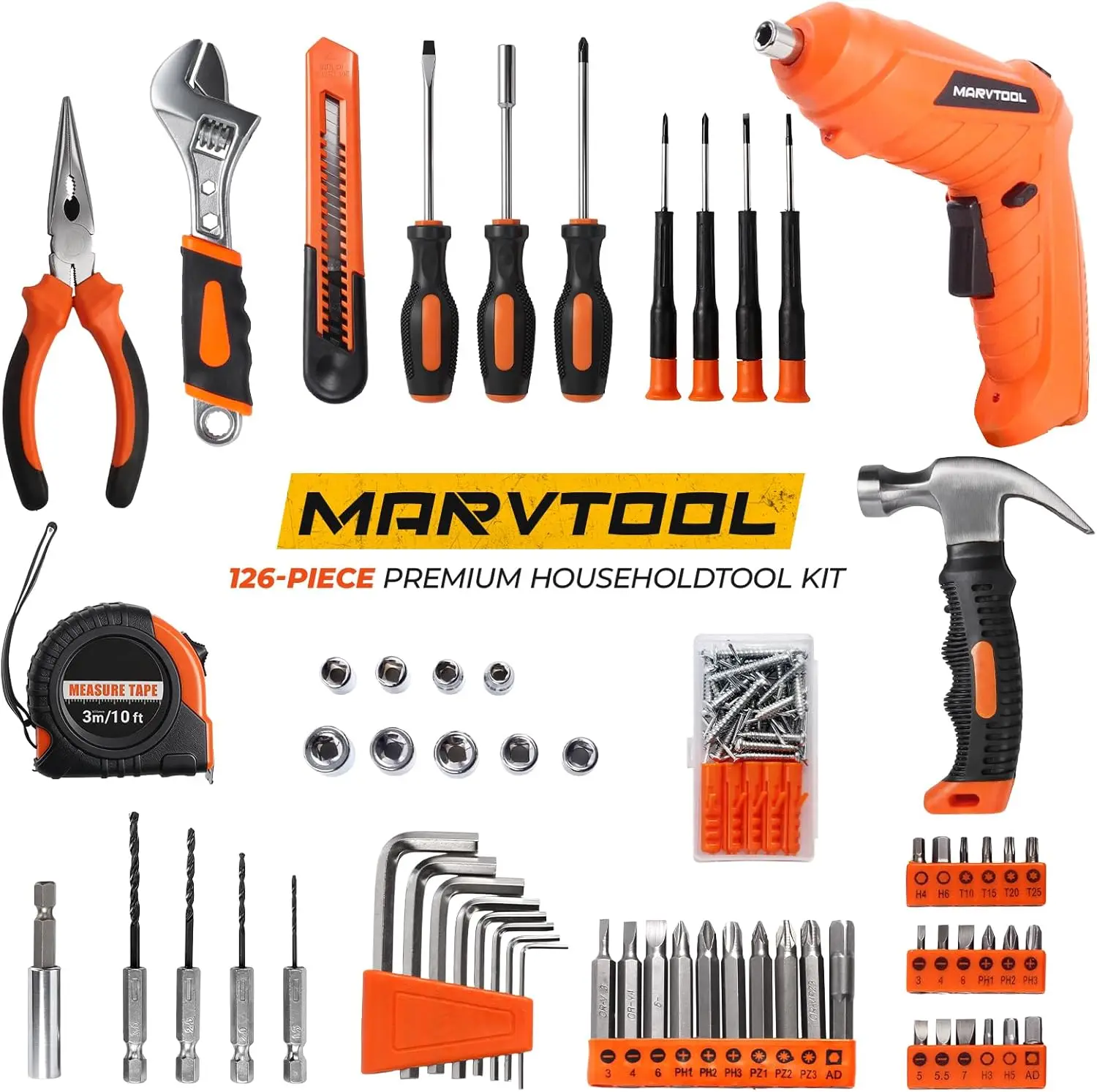 

152/140/57 Pcs Hand Tool Set with 12/4V Cordless Electric Drill, Portable Tool Box, Home Repair Kit, Multi- Power Tool for DIY