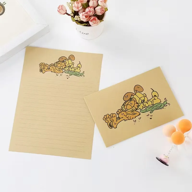 Cute Cartoon Garfield Kraft Paper Stationery Set, 10 Envelopes & 10 Writing Letter Papers For Greeting Message Decor