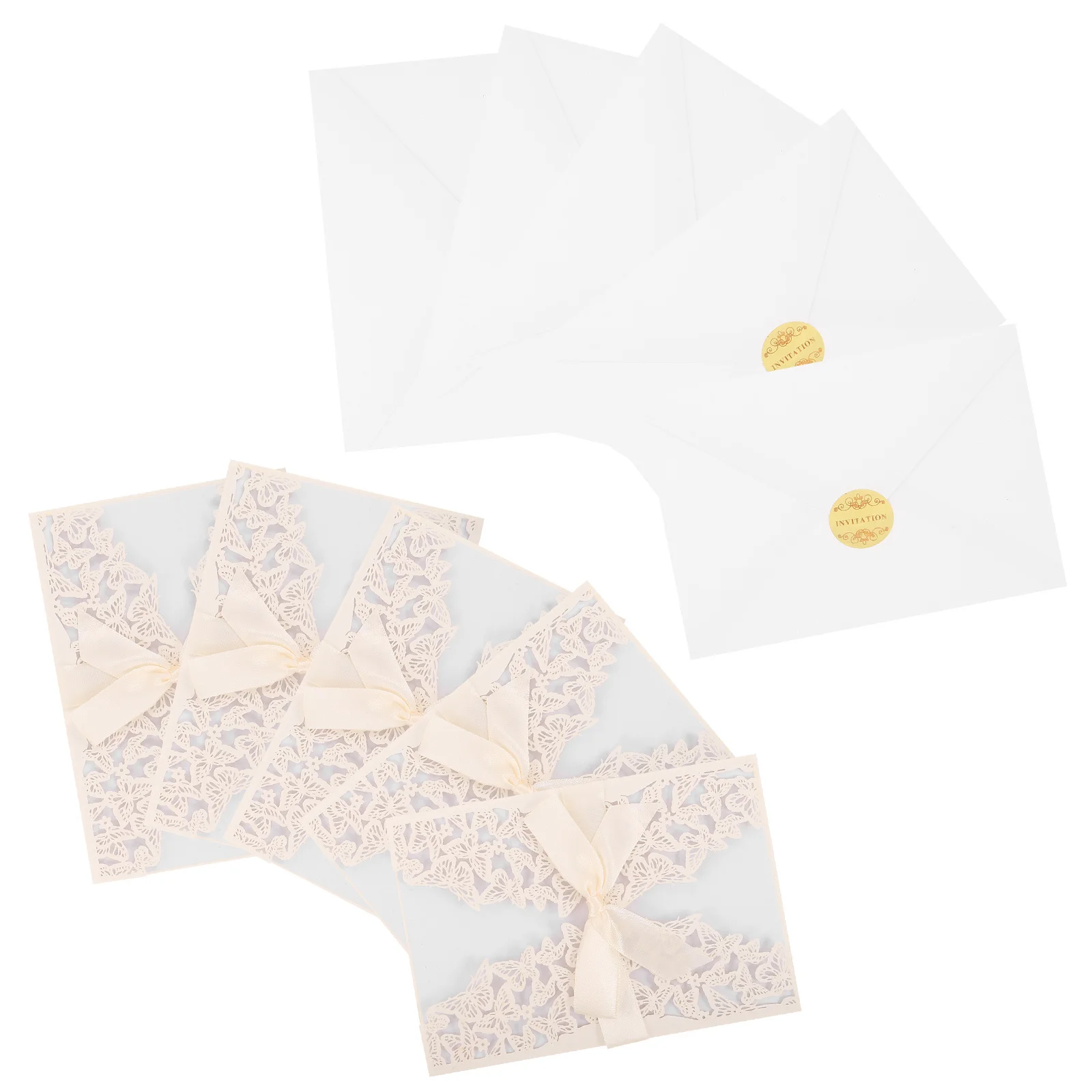 

5Sets Floral Wedding Invitations Butterfly Lace Cut Elegant Cards for Bridal Showers Engagement Anniversary Party
