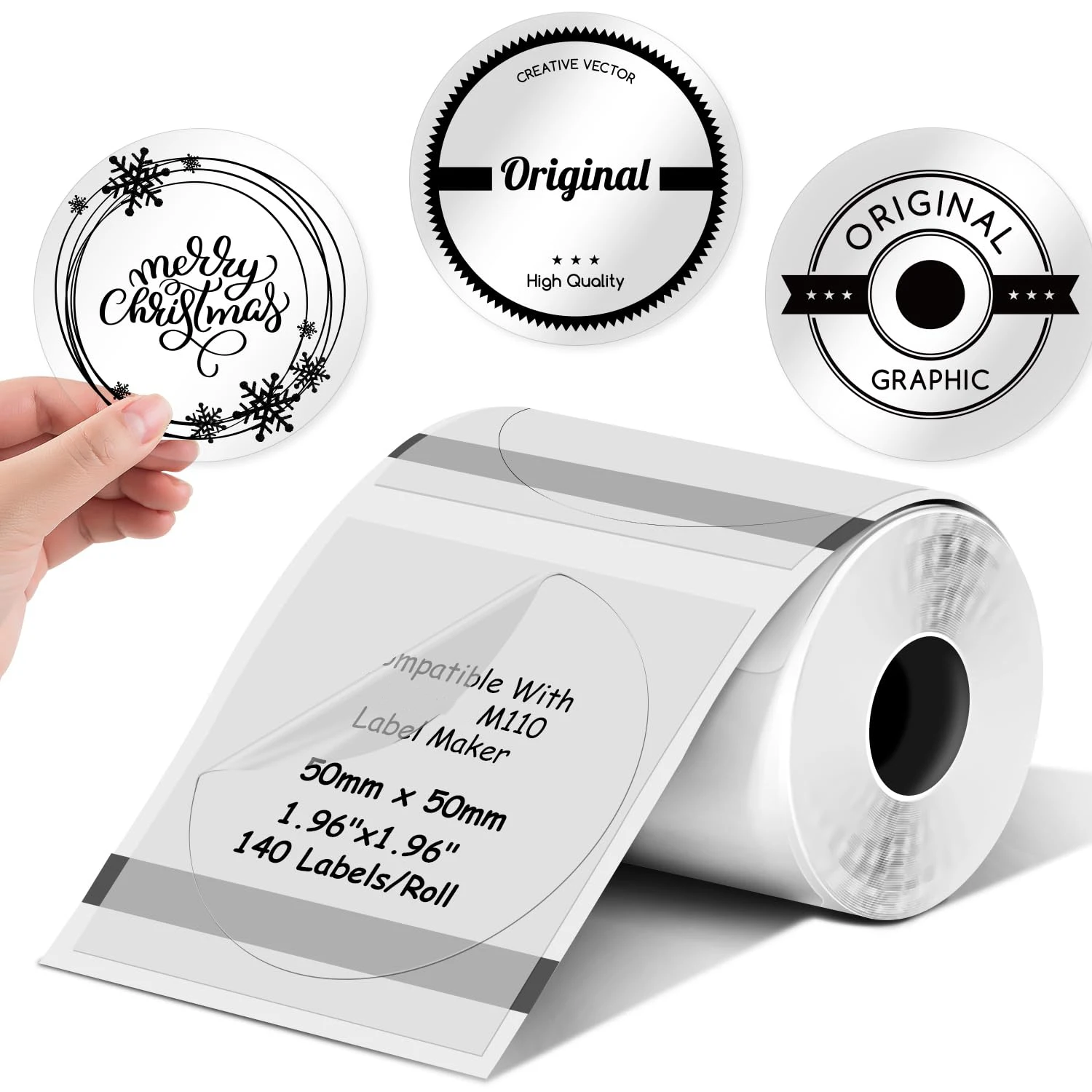 

1Roll Self-Adhesive Thermal Labels for Phanomo M120/M220/M110/M200/E210, P50, DETONGER P1 Label Printers, 1.96"x1.96" (50x50mm)